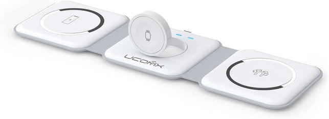 UCOMX Nano 3 in 1 Wireless Charger,Magnetic Foldable 3 in 1 Charging Station,Fast Wireless Charging Pad,Compatible with Iphone 14/Pro/Max/Plus/13/12 Series,Airpods 3/2/Pro,Iwatch(Adapter Included)
