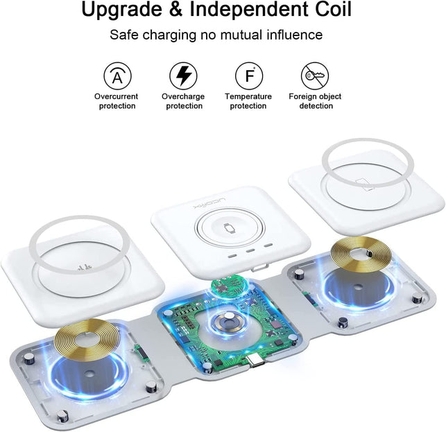 UCOMX Nano 3 in 1 Wireless Charger,Magnetic Foldable 3 in 1 Charging Station,Fast Wireless Charging Pad,Compatible with Iphone 14/Pro/Max/Plus/13/12 Series,Airpods 3/2/Pro,Iwatch(Adapter Included)