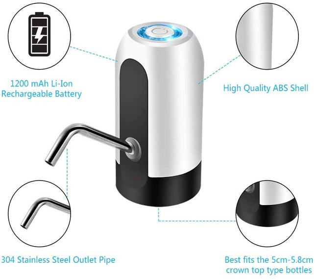 Urdonda Water Bottle Pump, USB Charging Automatic Drinking Water Pump Portable Electric Water Dispenser Water Bottle Switch for Universal 5 Gallon Bot