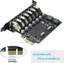 USB 3.0 Pci-E Expansion Card 7Port, RIITOP Pci-E X1 to USB 3.0 HUB Adapter 5Gbps (No Power Need)