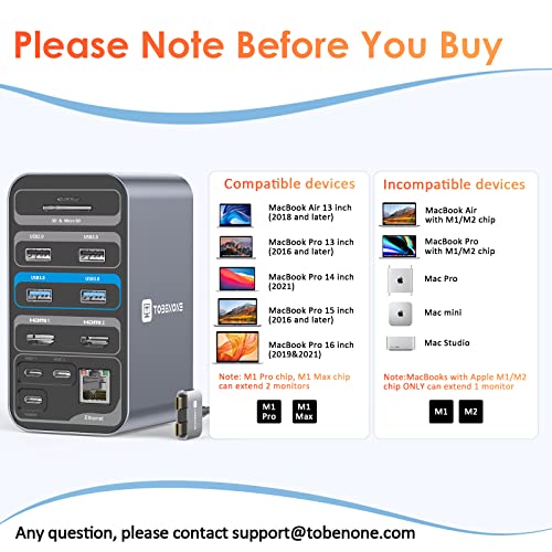 USB C Docking Station Dual Monitor for MacBook Pro, 15 in 2 USB C Laptop Docking Station Dual Monitor HDMI for MacBook Pro/Air with 2 4K HDMI Display, 6 USB A,USB C, SD&Micro SD,LAN, 87W PD 3.0