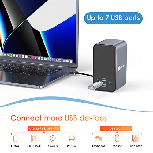 USB C Docking Station Dual Monitor for MacBook Pro, 15 in 2 USB C Laptop Docking Station Dual Monitor HDMI for MacBook Pro/Air with 2 4K HDMI Display, 6 USB A,USB C, SD&Micro SD,LAN, 87W PD 3.0