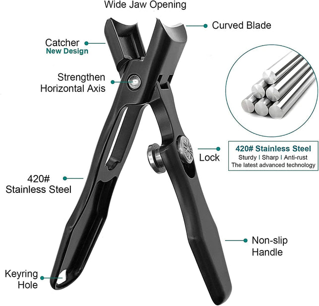 VOGARB Toenail Clippers for Thick Nails Safety Lock Extra Large Wide Jaw Opening Premium Nail Clippers with File Heavy Duty Fingernail Cutter No Splash for Men Women Adult Seniors (Black with File)