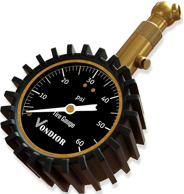 Vondior Heavy Duty Tire Pressure Gauge (0-60 PSI)- Certified ANSI Accurate with Large 2" Easy Read Glow Dial and Solid Brass Material, Low - High Air