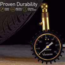 Vondior Heavy Duty Tire Pressure Gauge (0-60 PSI)- Certified ANSI Accurate with Large 2" Easy Read Glow Dial and Solid Brass Material, Low - High Air