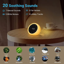 White Noise Machine with 2 Alarm Clock, 20 Soothing Sounds, 7 Color Night Light, Adjustable Volume, 5 Timer and Memory Function, Touch Control Sound Machine for Adults Babies, 2022 New Verion