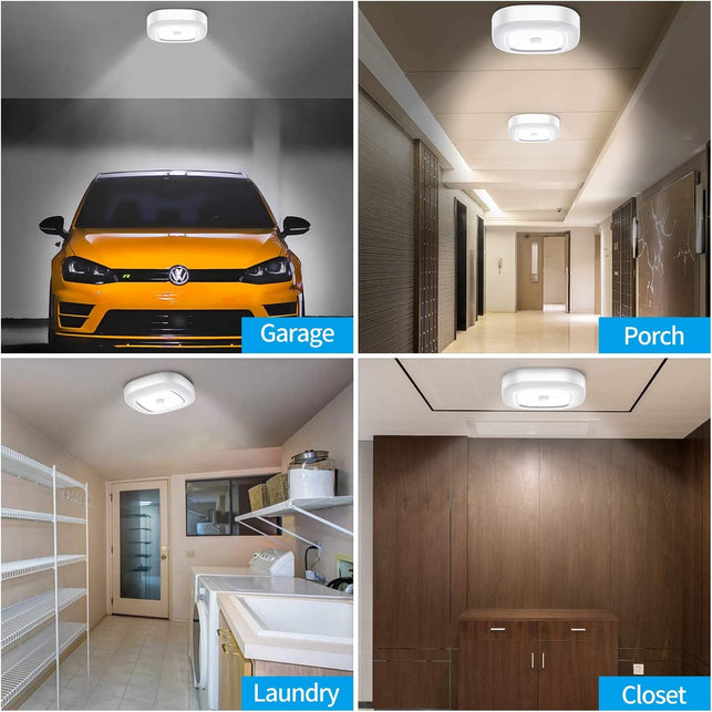 Whitepoplar Motion Sensor LED Ceiling Light Battery Operated, Wireless Motion Activated LED Light 300LM White Indoor Battery Lights for Closet Cordless Stair Hallway Bedroom Pantry Shed Shower Light