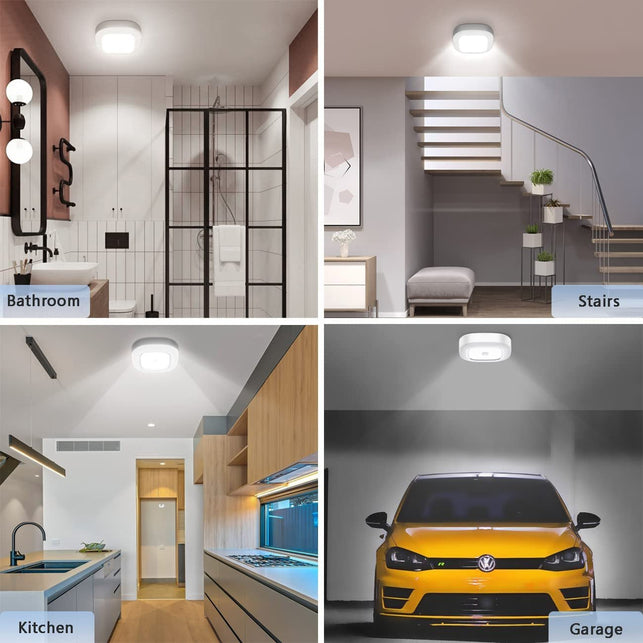 Whitepoplar Motion Sensor LED Ceiling Light Battery Operated, Wireless Motion Activated LED Light 300LM White Indoor Battery Lights for Closet Cordless Stair Hallway Bedroom Pantry Shed Shower Light