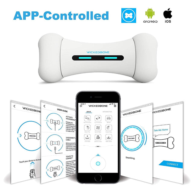 Wickedbone Smart Bone, Automatic & Interactive Toys for Dogs, Puppy and Cats, App Control, Safe & Durable, Keep Your Pets Entertained All Day