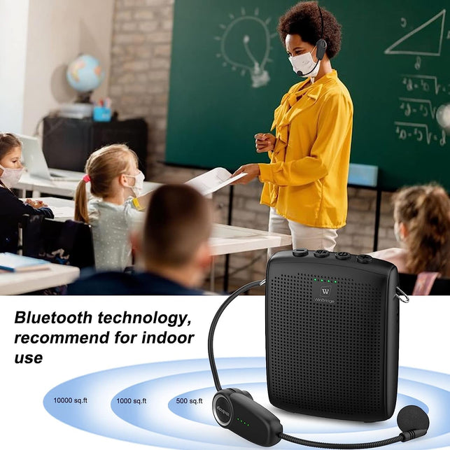 Winbridge Bluetooth Voice Amplifier for Teachers, Wireless Voice Amplifier with Bluetooth Headset Microphone, Portable Megaphone Speaker Headset System, Teacher Must Haves 15W/1500Mah WB002