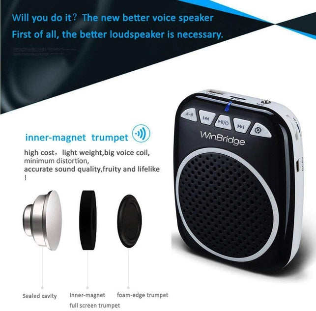 Winbridge WB001 Portable Voice Amplifier with Headset Microphone Personal Speaker Mic Rechargeable Ultralight for Teachers, Elderly, Tour Guides, Coaches, Presentations, Teacher