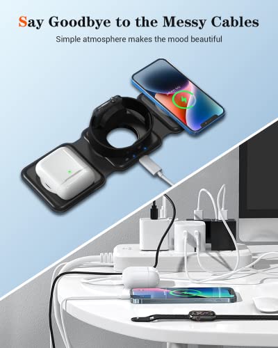 Wireless Charger 3 in 1, Magnetic Foldable Wireless Charging Station for iPhone 14/13/12/11 Pro Max/X/Xs Max/8/8 Plus, AirPods 3/2/pro, iWatch Series 7/6/5/SE/4/3/2 (Adapter Inclues)