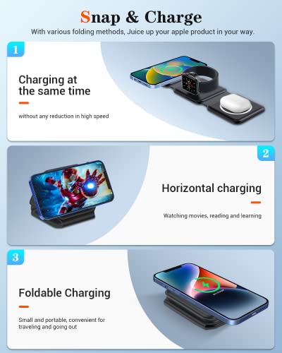 Wireless Charger 3 in 1, Magnetic Foldable Wireless Charging Station for iPhone 14/13/12/11 Pro Max/X/Xs Max/8/8 Plus, AirPods 3/2/pro, iWatch Series 7/6/5/SE/4/3/2 (Adapter Inclues)