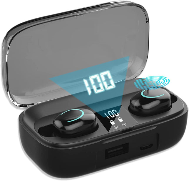 Wireless Earbuds Headphones Bluetooth 5.2 Ear Buds with Mic Smart Noise Reduction LED Display Fast Charging Case Touch Control Bluetooth Earphones in Ear Earbuds Wireless Earphone, for Sport and Work