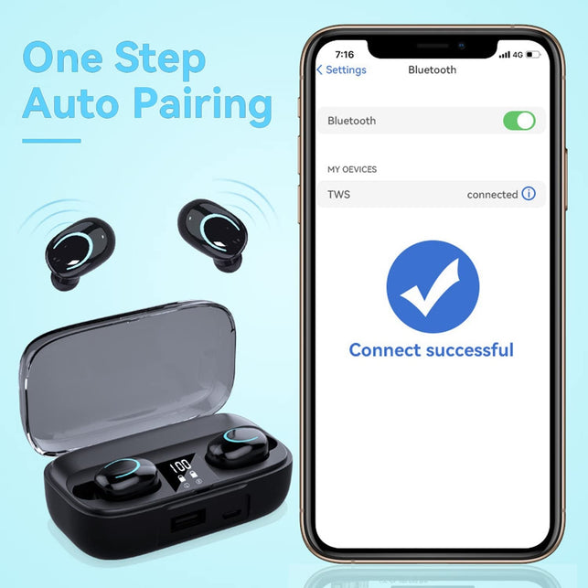 Wireless Earbuds Headphones Bluetooth 5.2 Ear Buds with Mic Smart Noise Reduction LED Display Fast Charging Case Touch Control Bluetooth Earphones in Ear Earbuds Wireless Earphone, for Sport and Work