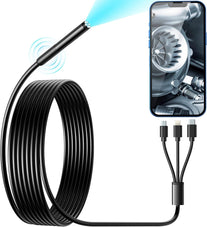 Wireless Endoscope, Wi-Fi Industrial Borescope with 6 LED Lights, 7.9Mm 3 in 1 USB Snake Camera, Waterproof IP67 Inspection Camera for OTG Android, Iphone (10Ft, Type-C, Micro, Lightning)