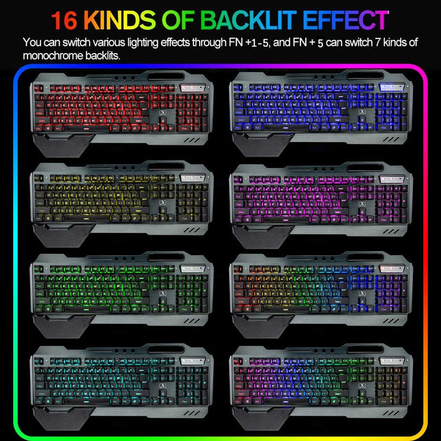 Wireless Gaming Keyboard and Mouse,RGB Backlit Rechargeable Keyboard Mouse with 4800mAh Battery Metal Panel,Removable Hand Rest Mechanical Feel Keyboa