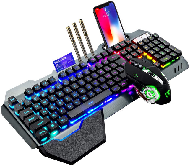 Wireless Gaming Keyboard and Mouse,RGB Backlit Rechargeable Keyboard Mouse with 4800mAh Battery Metal Panel,Removable Hand Rest Mechanical Feel Keyboa