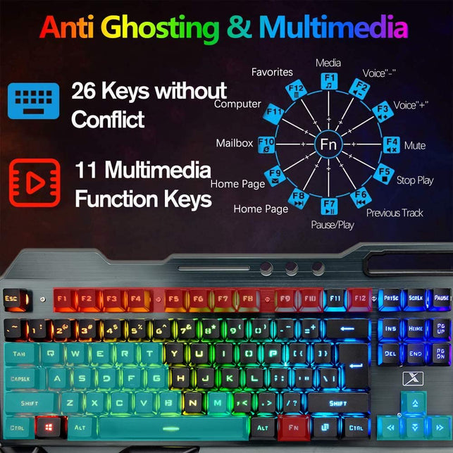 Wireless Gaming Keyboard and Mouse,RGB Backlit Rechargeable Keyboard Mouse with 4800mAh Battery Metal Panel,Removable Hand Rest Mechanical Feel Keyboa