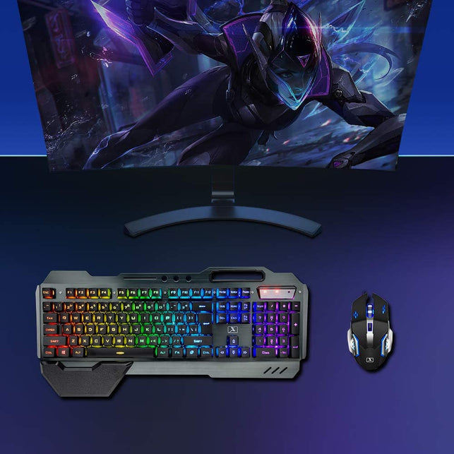 Wireless Gaming Keyboard and Mouse,RGB Backlit Rechargeable Keyboard Mouse with 4800mAh Battery Metal Panel,Removable Hand Rest Mechanical Feel Keyboa