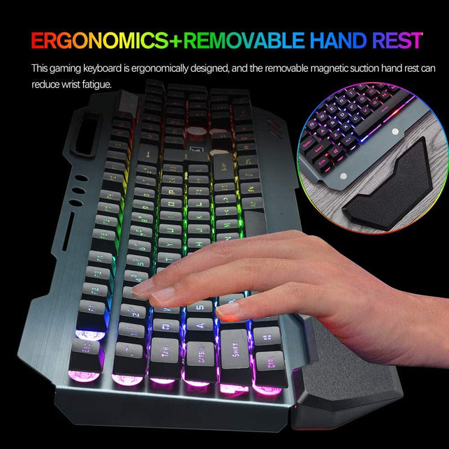 Wireless Gaming Keyboard and Mouse,RGB Backlit Rechargeable Keyboard Mouse with 4800mAh Battery Metal Panel,Removable Hand Rest Mechanical Feel Keyboa