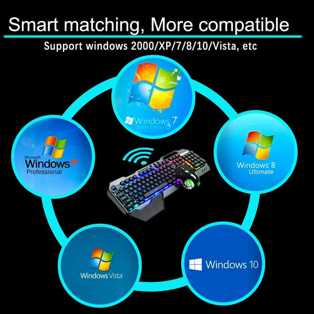 Wireless Gaming Keyboard and Mouse,RGB Backlit Rechargeable Keyboard Mouse with 4800mAh Battery Metal Panel,Removable Hand Rest Mechanical Feel Keyboa