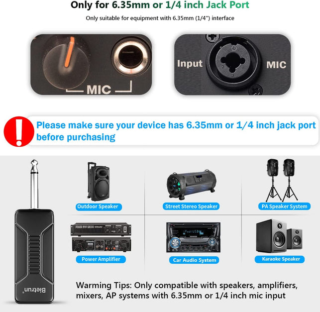 Wireless Microphone, Bietrun UHF Metal Dual Handheld Cordless Dynamic Mic System with Rechargeable Receiver, 1/4‘’Output, for Karaoke, Church, Speech, Wedding, Party Singing(160 Ft Range)-Auto Connect
