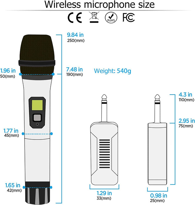 Wireless Microphone, Bietrun UHF Metal Dual Handheld Cordless Dynamic Mic System with Rechargeable Receiver, 1/4‘’Output, for Karaoke, Church, Speech, Wedding, Party Singing(160 Ft Range)-Auto Connect