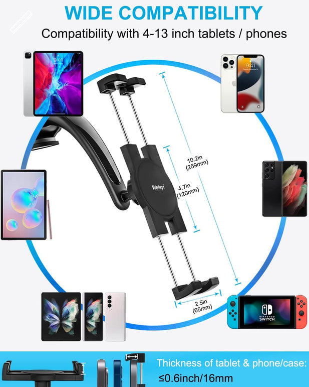 Woleyi Car Dashboard Tablet Mount, Car Dash Tablet & Phone Holder with Strong Sticky Gel Suction Cup for Ipad Pro 9.7, 11, 12.9 / Air/Mini, Iphone, Galaxy Tabs, More 4-13" Smart Phones and Tablets