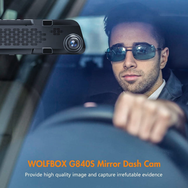 WOLFBOX 12“ Mirror Dash Cam Backup Camera,1296P Full HD Smart Rearview Mirror for Cars & Trucks, 1080P Front and Rear View Dual Cameras, Night Vision,