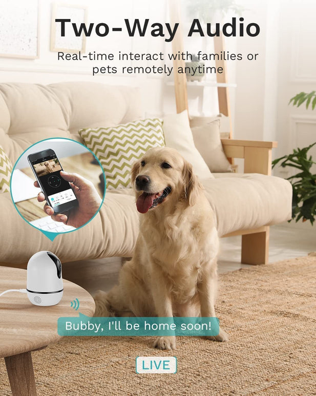 WUUK 4MP Indoor Security Camera, Pan Tilt Cam for Baby Monitor, Wi-Fi Home Security Pet Camera for Dog or Cat, Motion Detection & Tracking, Night Vision, 2-Way Audio, Compatible with Alexa & Google