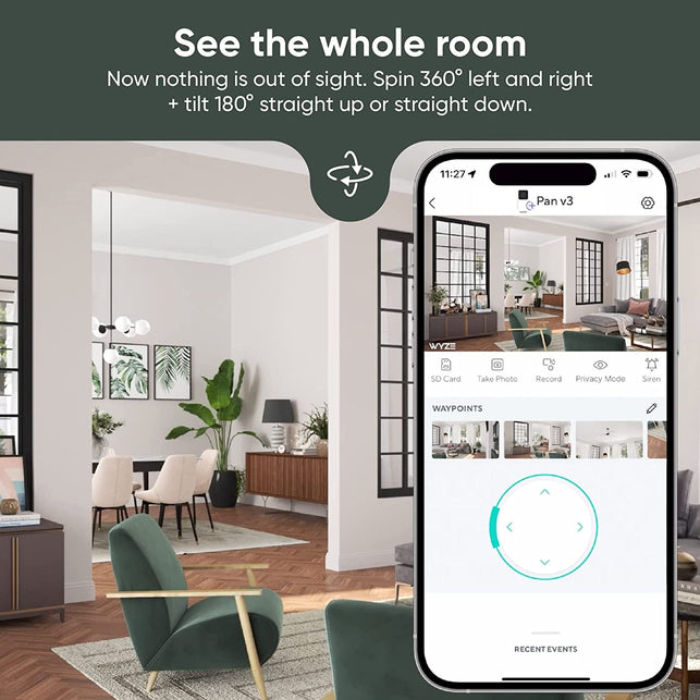 WYZE Cam Pan V3 Indoor/Outdoor Ip65-Rated 1080P Pan/Tilt/Zoom Wi-Fi Smart Home Security Camera with Motion Tracking for Baby & Pet, Color Night Vision, 2-Way Audio, Works with Alexa & Google Assistant