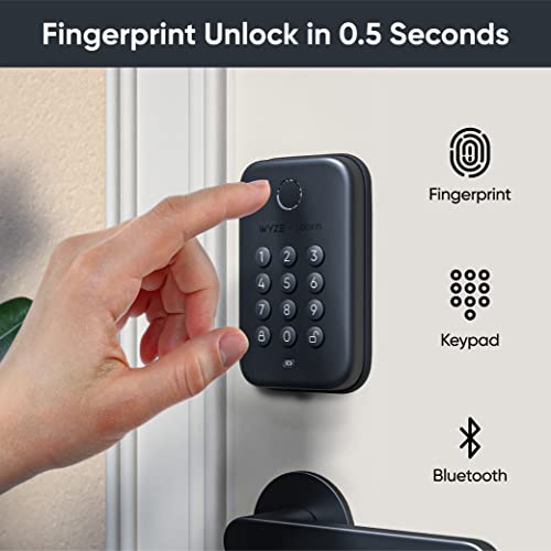 Wyze Lock Bolt, Fingerprint Keyless Entry Door Lock, Smart Bluetooth Deadbolt Replacement, Backlit Keypad, IPX5 Weatherproof, in-App History and Sched