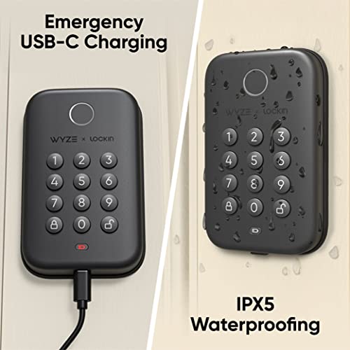 Wyze Lock Bolt, Fingerprint Keyless Entry Door Lock, Smart Bluetooth Deadbolt Replacement, Backlit Keypad, IPX5 Weatherproof, in-App History and Sched