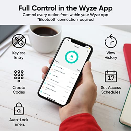 Wyze Lock Bolt, Fingerprint Keyless Entry Door Lock, Smart Bluetooth Deadbolt Replacement, Backlit Keypad, IPX5 Weatherproof, in-App History and Sched