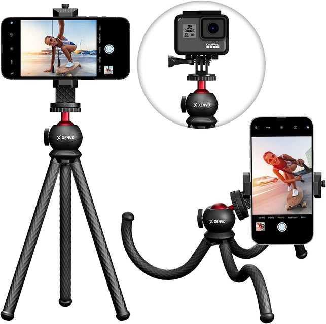 Xenvo Squidgrip Flexible Cell Phone Tripod and Portable Action Camera Holder - Compatible with Iphone, Gopro, Android, Samsung, Google Pixel and All Mobile Phones