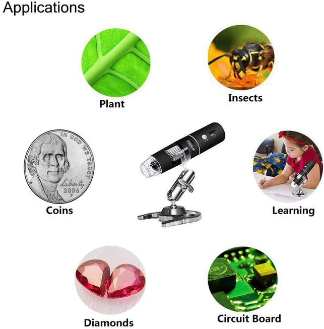 YINAMA Wireless Digital Microscope, 50x to 1000x Magnification Microscope Camera,8 LED Mini Pocket Handheld Microscopes with 1080P 2MP, Compatible wit