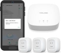 Yolink Smart Home Starter Kit: Hub & 3-Pack Water Leak Sensor 1, Lora up to 1/4 Mile Open-Air Range, Sms/Text, Email & Push Notifications, W/Alexa, IFTTT, Home Assistant