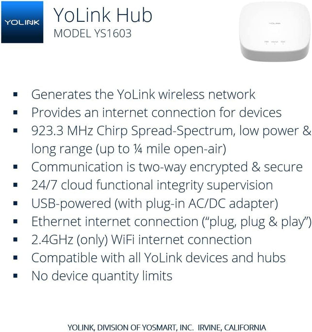 YOLINK Smart Home Starter Kit: Hub & 4-Pack Water Leak Sensor 1, Lora up to 1/4 Mile Open-Air Range, Sms/Text, Email & Push Notifications, W/Alexa, IFTTT, Home Assistant