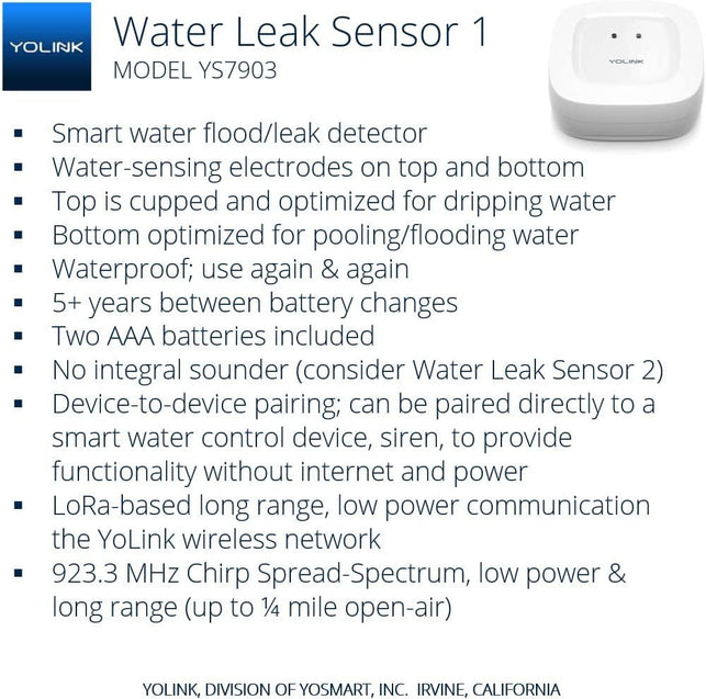 YOLINK Smart Home Starter Kit: Hub & 4-Pack Water Leak Sensor 1, Lora up to 1/4 Mile Open-Air Range, Sms/Text, Email & Push Notifications, W/Alexa, IFTTT, Home Assistant