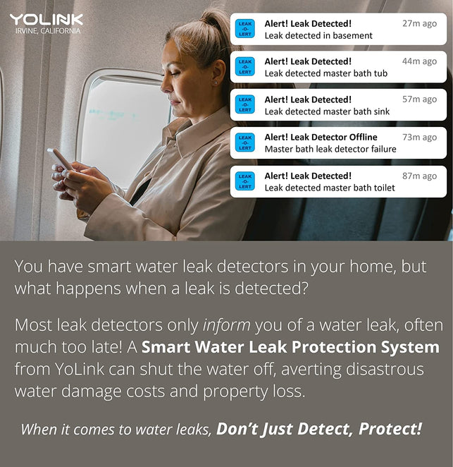 YOLINK Water Leak Sensor 3-Pack, Lora up to 1/4 Mile Open-Air Range Smart Water Leak & Flood Detector, Sms/Text, Email & Push Notifications, W/Alexa, IFTTT, Home Assistant - Yolink Hub Required