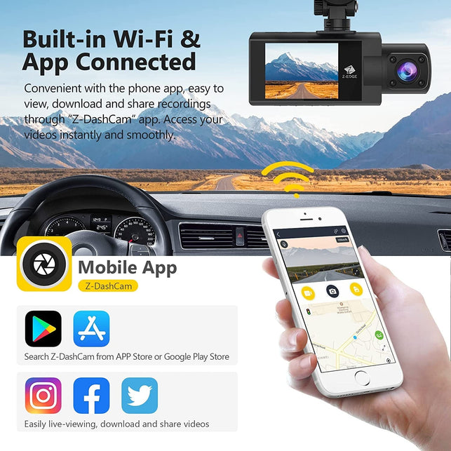 Z Z-Edge Dash Cam, Z3Pro Dash Cam Front and Inside, 2K+1080P Front and inside Dual Dash Cam, Car Camera, IR Night Vision, Parking Mode, G-Sensor, Support 256GB