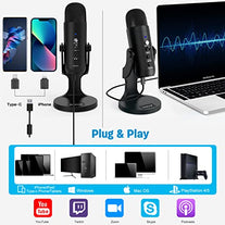 ZealSound USB Microphone,Condenser Computer PC Mic,Plug&Play Gaming Microphones for PS 4&5.Headphone Output&Volume Control,Mic Gain Control,Mute Button for Vocal,YouTube Podcast on Mac&Windows(Black)
