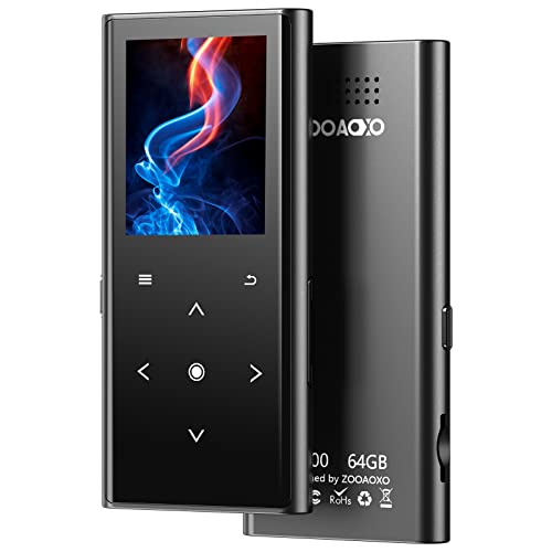 ZOOAOXO 64GB MP3 Player Music Player with Bluetooth 5.2, Built-in HD Speaker, FM Radio, Voice Recorder, Mini Design, Weigh 2.4 oz, HiFi Sound, Ideal for Sport, Earphones Included