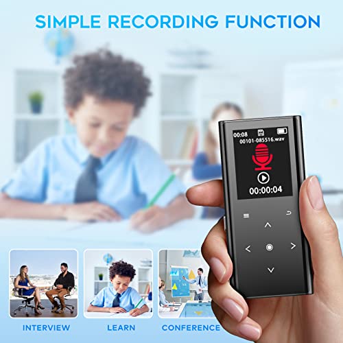 ZOOAOXO 64GB MP3 Player Music Player with Bluetooth 5.2, Built-in HD Speaker, FM Radio, Voice Recorder, Mini Design, Weigh 2.4 oz, HiFi Sound, Ideal for Sport, Earphones Included