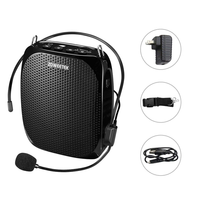 Zoweetek Portable Rechargeable Mini Voice Amplifier With Wired Microphone Headset and Waistband, Supports MP3 Format Audio for Teachers, Singing, Coac