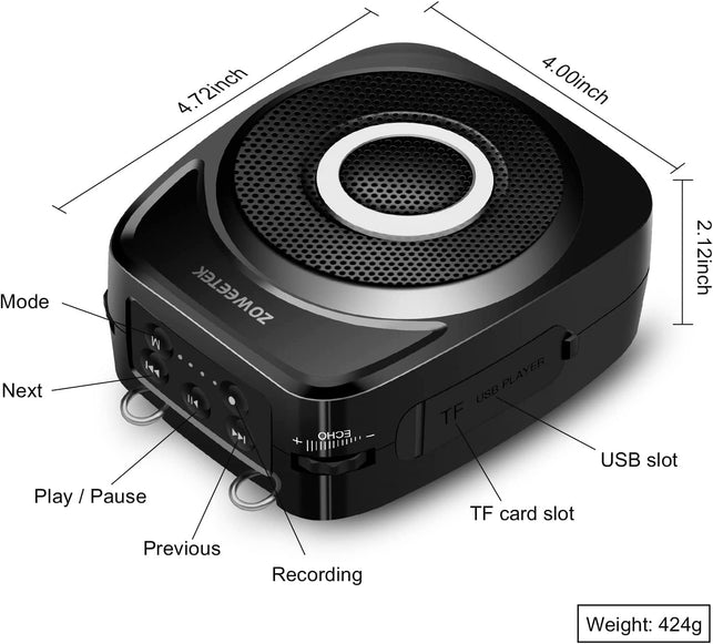 ZOWEETEK Voice Amplifier with Wireless Microphone Headset,Voice Amplifier for Teachers,Wireless Voice Amplifier Portable Suitable for Classroom,Meeting,Yoga,Fitness,Training,Speech,Tour Guide,Wedding