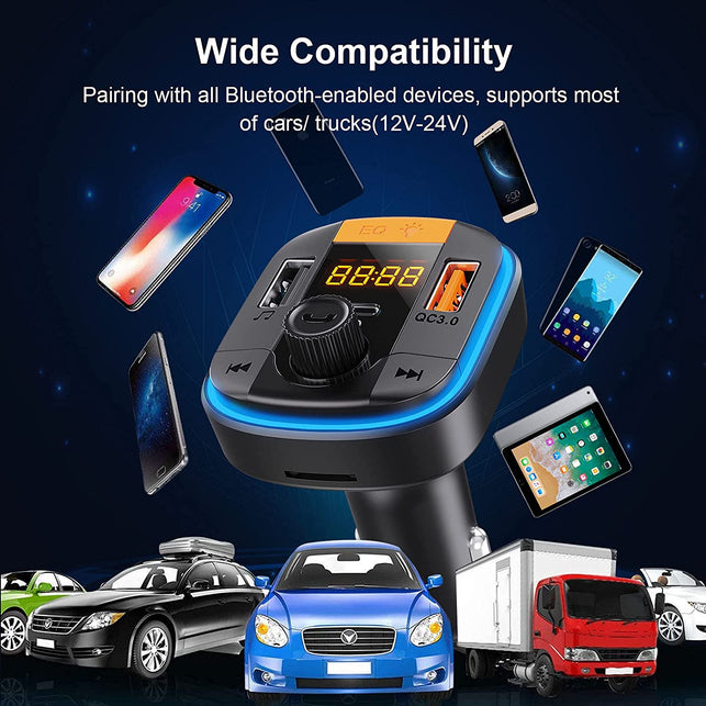 Bluetooth FM Transmitter for Car - BAISHUN Bluetooth Car Adapter PD20W+QC3.0 Cigarette Lighter Bluetooth 5.0 Radio Receiver Music Player Car Charger Supports Hands-Free Call Siri Google Assistant