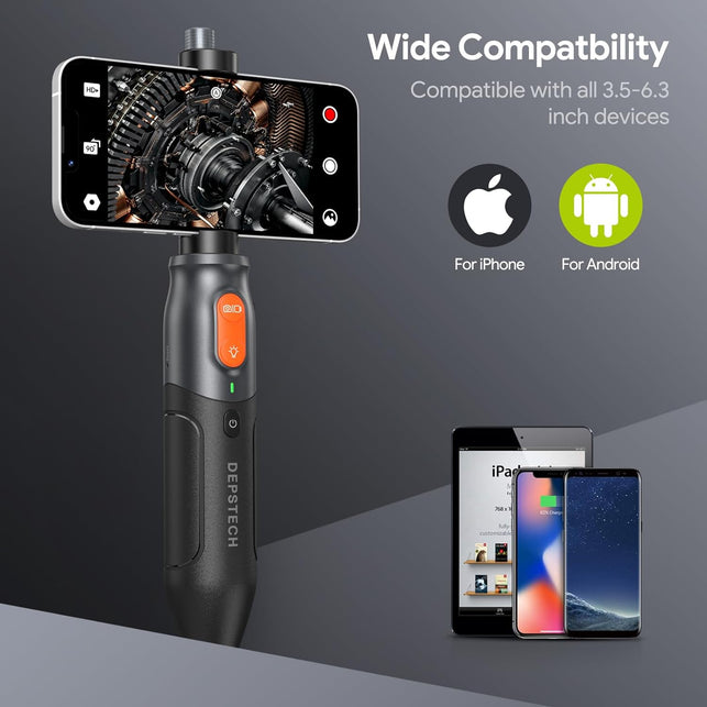 Triple Lens Endoscope Camera with Light, DEPSTECH 1080P Handheld Borescope Inspection Camera with Split Screen, Waterproof Snake Camera, 10FT Flexible Automotive Plumbing Tools for Iphone & Android