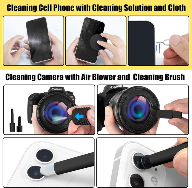 Computer Keyboard Cleaner Kit, Laptop Screen Cleaning Spray for Iphone Airpods Cell Phone Macbook Ipad Pro, 20-In-1 Electronic Clean Brush Tool for Earbuds Ipod PC Monitor TV Earphone Camera - Black